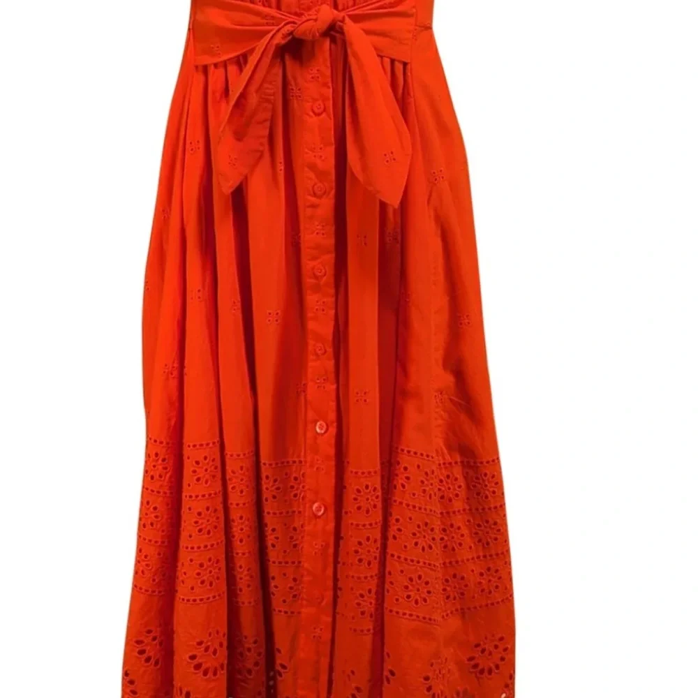 Kate Spade Orange Midi Tie Waist Eyelet 100% Cotton Dress! Size Large